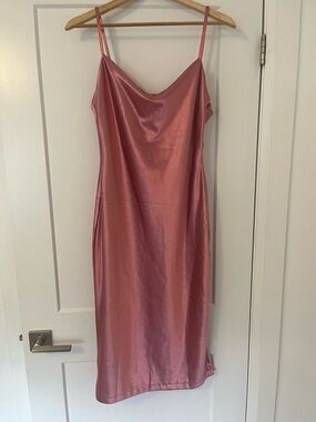 Satin Cowl Midi Dress in Rose - Elegant Slip Silhouette
